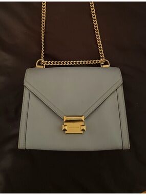 Michael Kors Powder Blue Leather Crossbody with Gold Chain